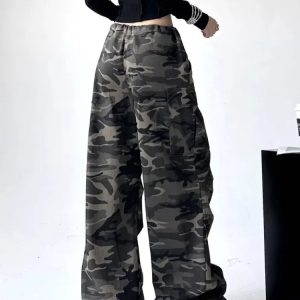 Y2K Grunge Camo Cargo Denim Pants - Retro 90s Fashion, Summer Y2K Outfits, Hip