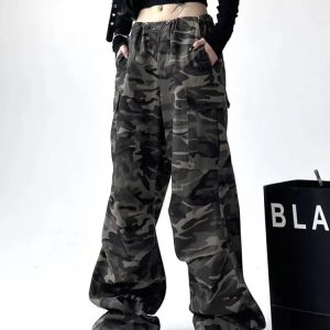 Y2K Grunge Camo Cargo Denim Pants - Retro 90s Fashion, Summer Y2K Outfits, Hip