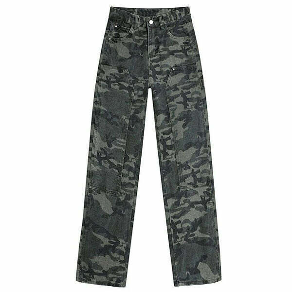 Y2K Grunge Camouflage Cargo Jeans - 90s Retro Summer Outfit, Y2K Fashion Essentials