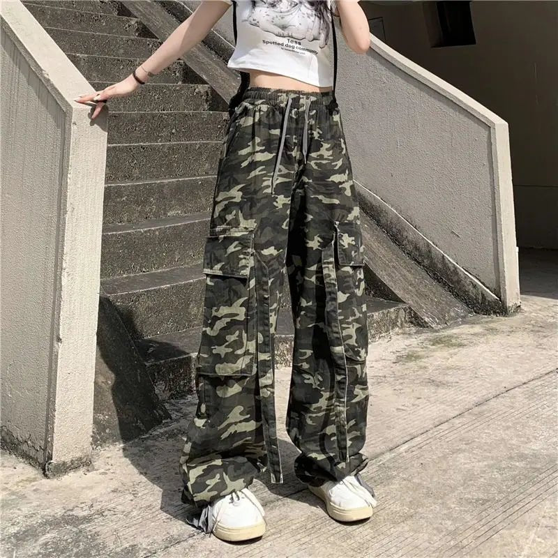 Y2K Grunge Camouflage High Waist Drawstring Pants - Retro 90s Summer Outfit Essentials