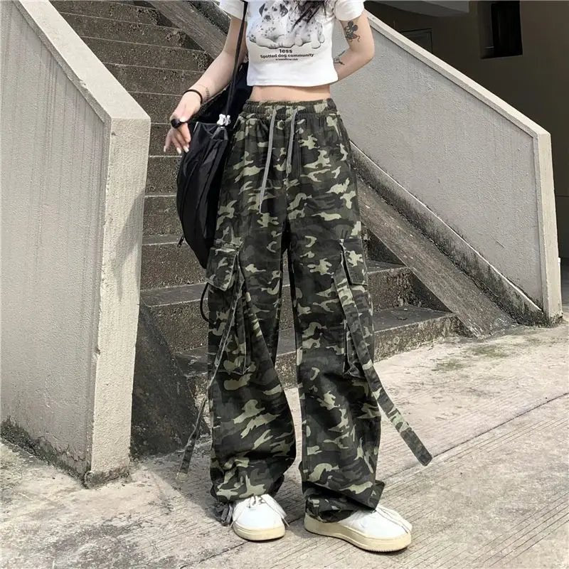 Y2K Grunge Camouflage High Waist Drawstring Pants - Retro 90s Summer Outfit Essentials