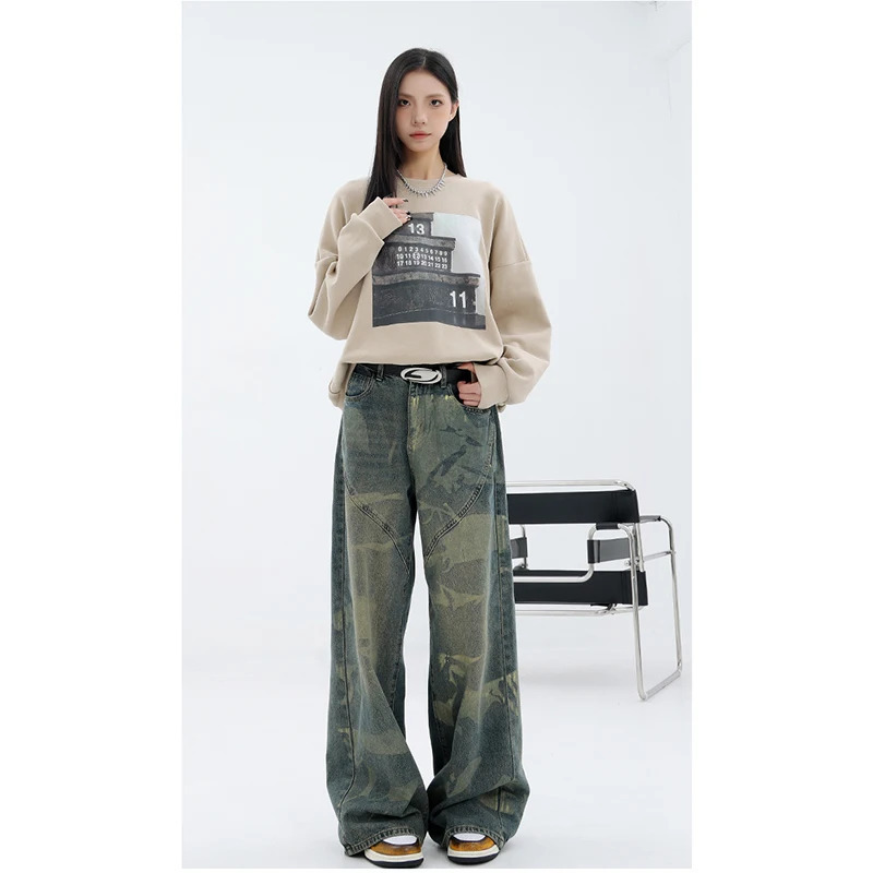 Y2K Grunge Camouflage Overalls: Trendy Unisex Hip-Hop Loose Wide-Leg Pants