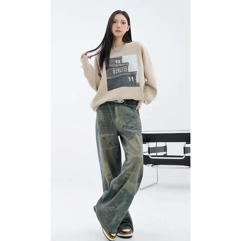 Y2K Grunge Camouflage Overalls: Trendy Unisex Hip-Hop Loose Wide-Leg Pants