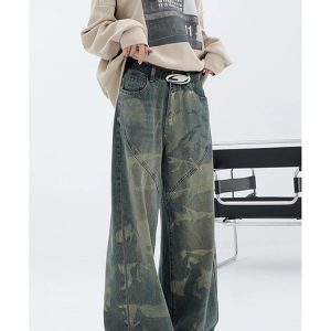 Y2K Grunge Camouflage Overalls: Trendy Unisex Hip-Hop Loose Wide-Leg Pants