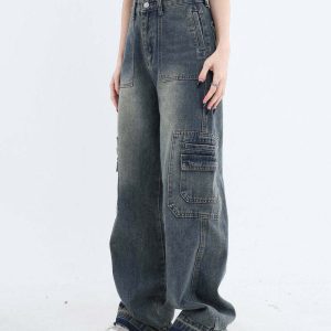 Y2K Grunge Cargo Jeans - 90s Fashion, Retro Style, Y2K Summer Outfits, Gothic Y