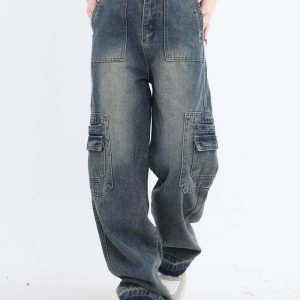 Y2K Grunge Cargo Jeans - 90s Fashion, Retro Style, Y2K Summer Outfits, Gothic Y