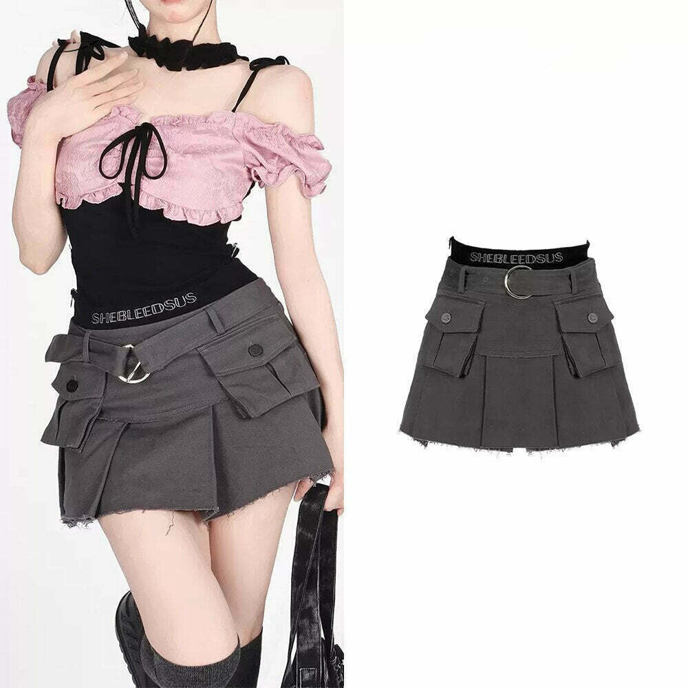 Y2K Grunge Cargo Mini Skirt - Retro 90s Streetwear, Summer Y2K Outfits, Gothic