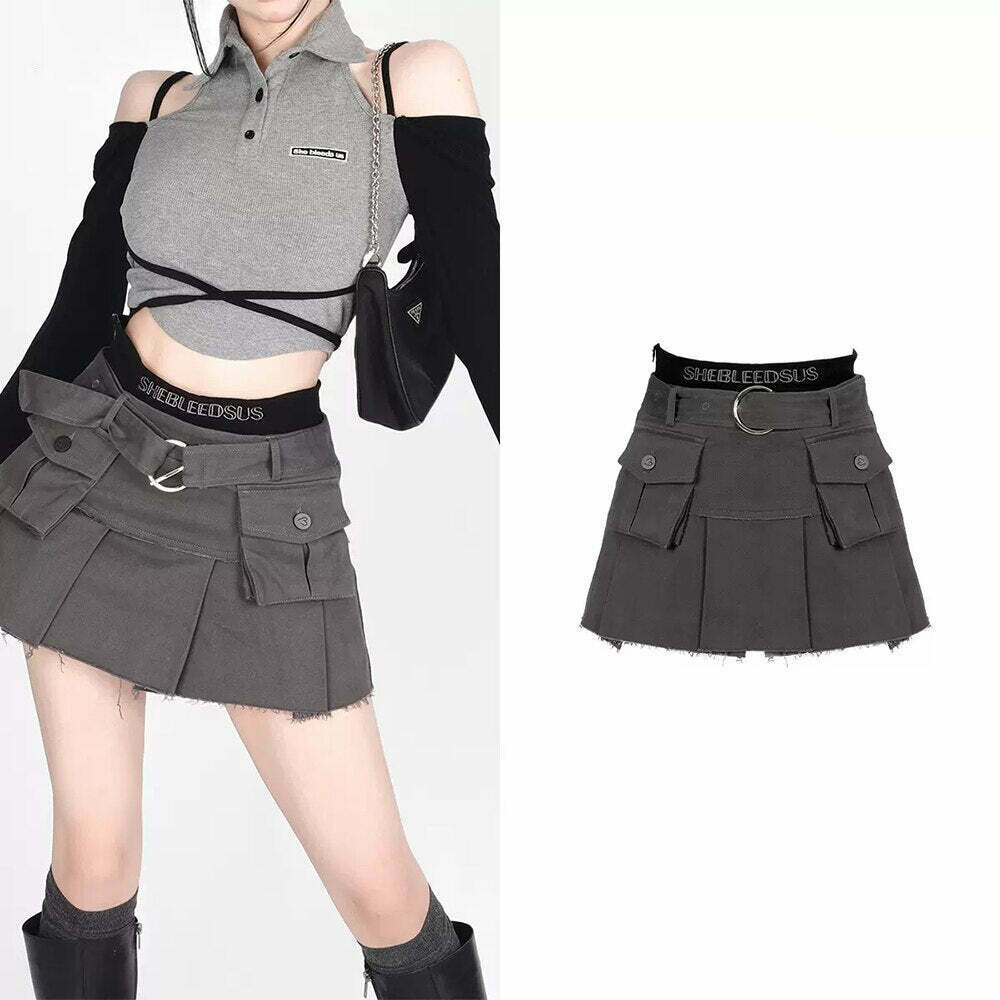 Y2K Grunge Cargo Mini Skirt - Retro 90s Streetwear, Summer Y2K Outfits, Gothic