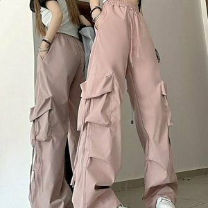 Y2K Grunge Cargo Pants with Big Pockets - 90s Retro Summer Outfit, Y2K Club & Party