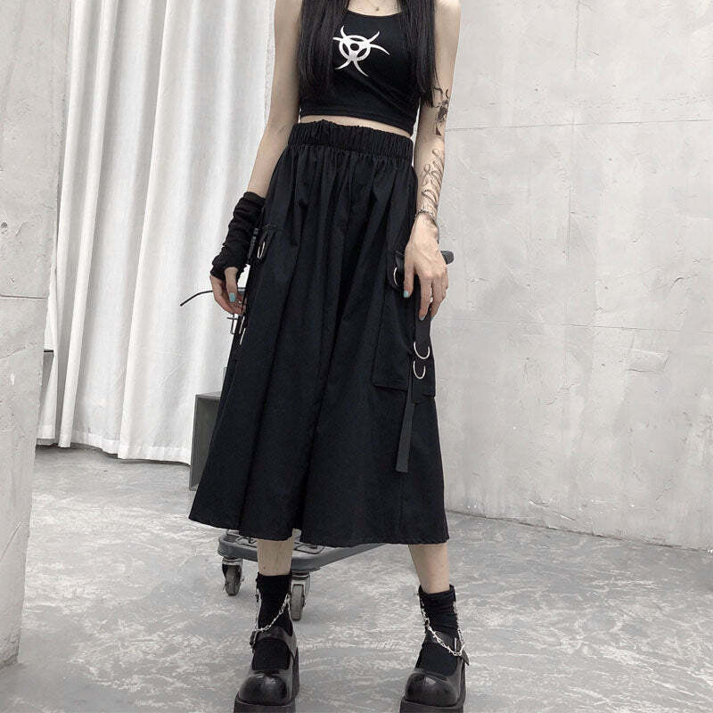 Y2K Grunge Cargo Skirt with Chain - Retro 90s Summer Outfit, Pastel Goth, Hip Hop Fashion