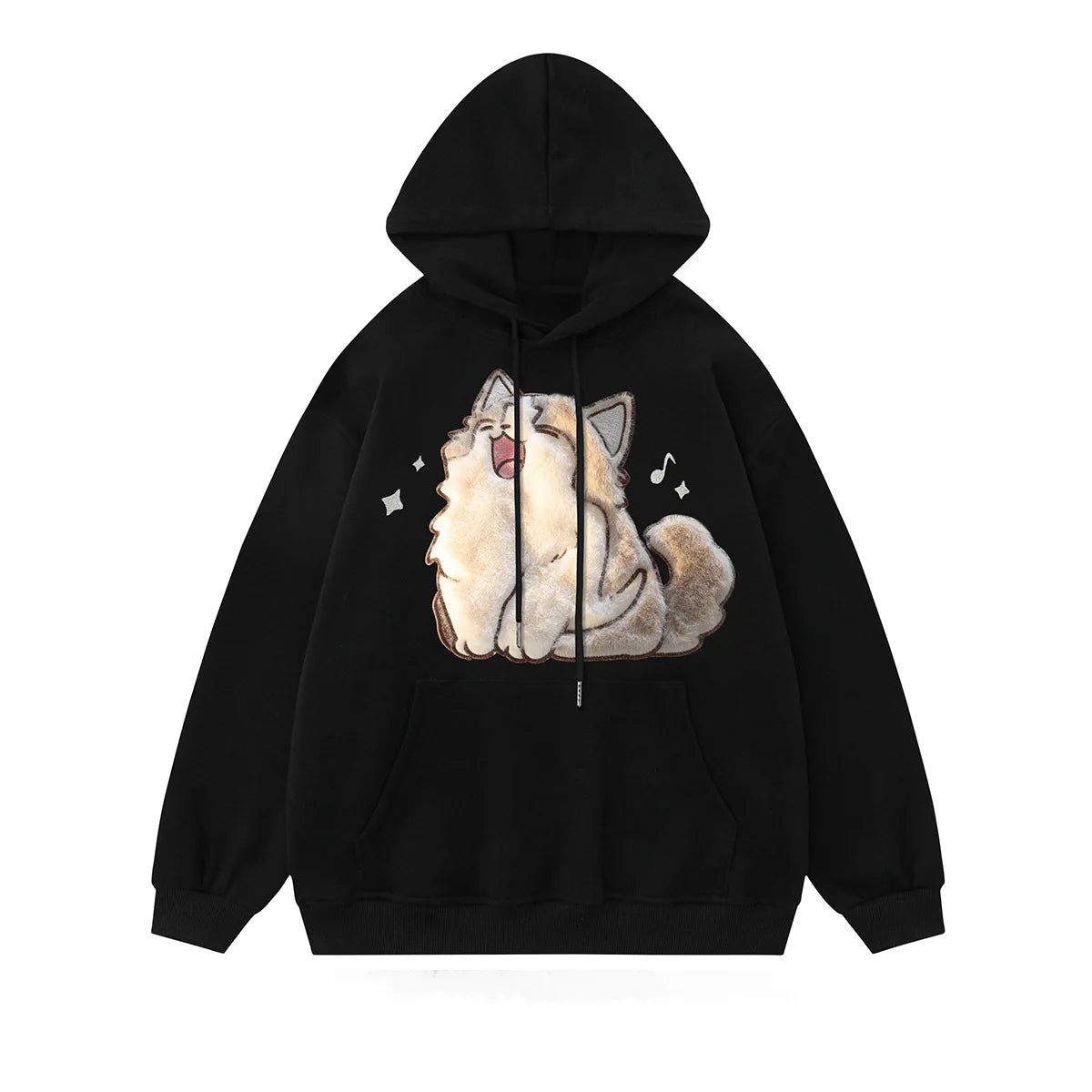 Y2K Grunge Cartoon Cat Embroidery Hoodie - Retro 90s Fashion, Summer Y2K Outfits