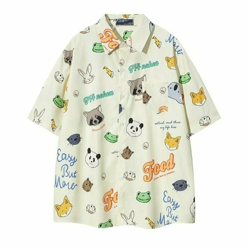 Y2K Grunge Cartoon Panda Summer Blouse - Retro 90s Fashion, Y2K Outfits, Pastel