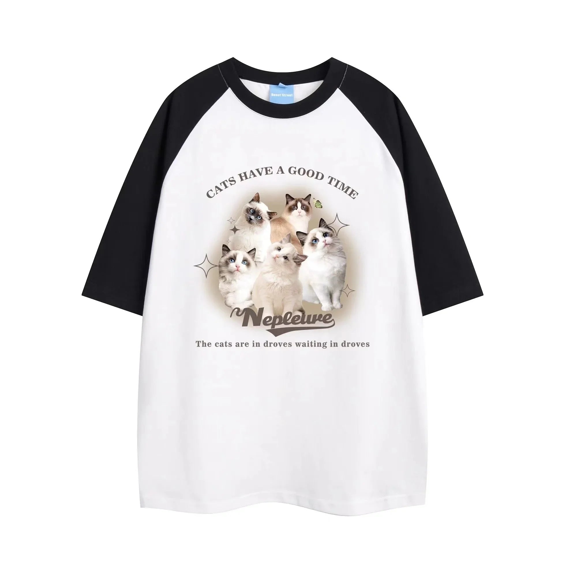 Y2K Grunge Cat Graphic Cotton T-Shirt - Vintage 90s Summer Outfit for Women