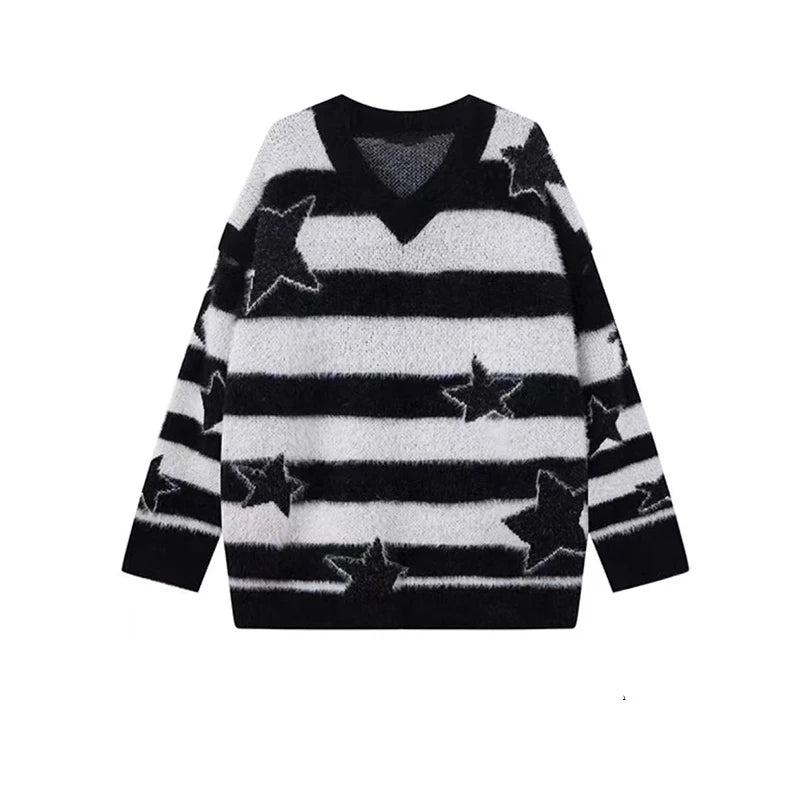 Y2K Grunge Celestial Stripe Oversized Sweater - Retro 90s Fashion, Summer Y2K Outfits