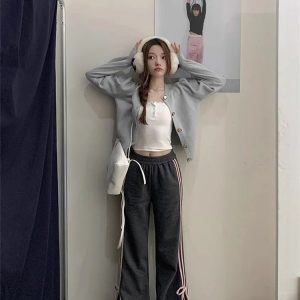 Y2K Grunge Charcoal Chic Drawstring Pants - Retro 90s Summer Outfit Essentials