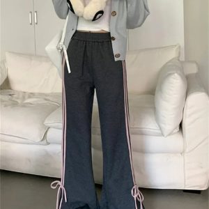 Y2K Grunge Charcoal Chic Drawstring Pants - Retro 90s Summer Outfit Essentials