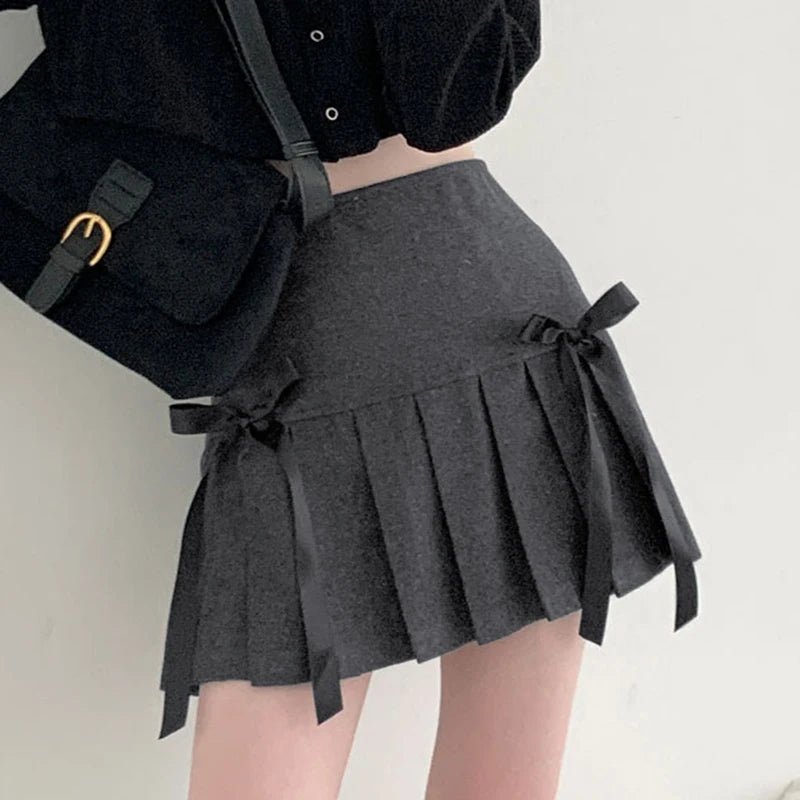 Y2K Grunge Charcoal Chic Pleat Mini Skirt - 90s Fashion, Retro Style, Summer Y2