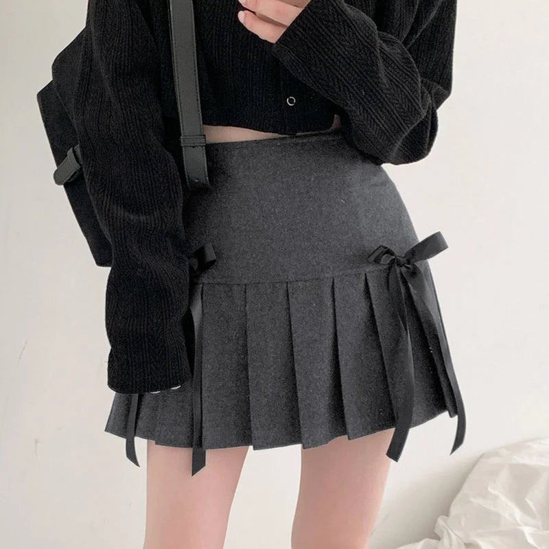 Y2K Grunge Charcoal Chic Pleat Mini Skirt - 90s Fashion, Retro Style, Summer Y2