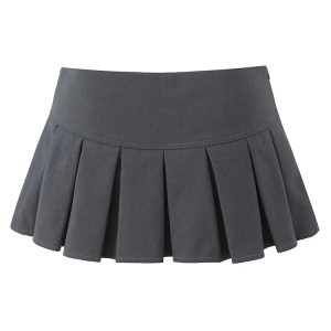 Y2K Grunge Charcoal Twirl Pleated Skirt - Retro 90s Fashion, Summer Y2K Out