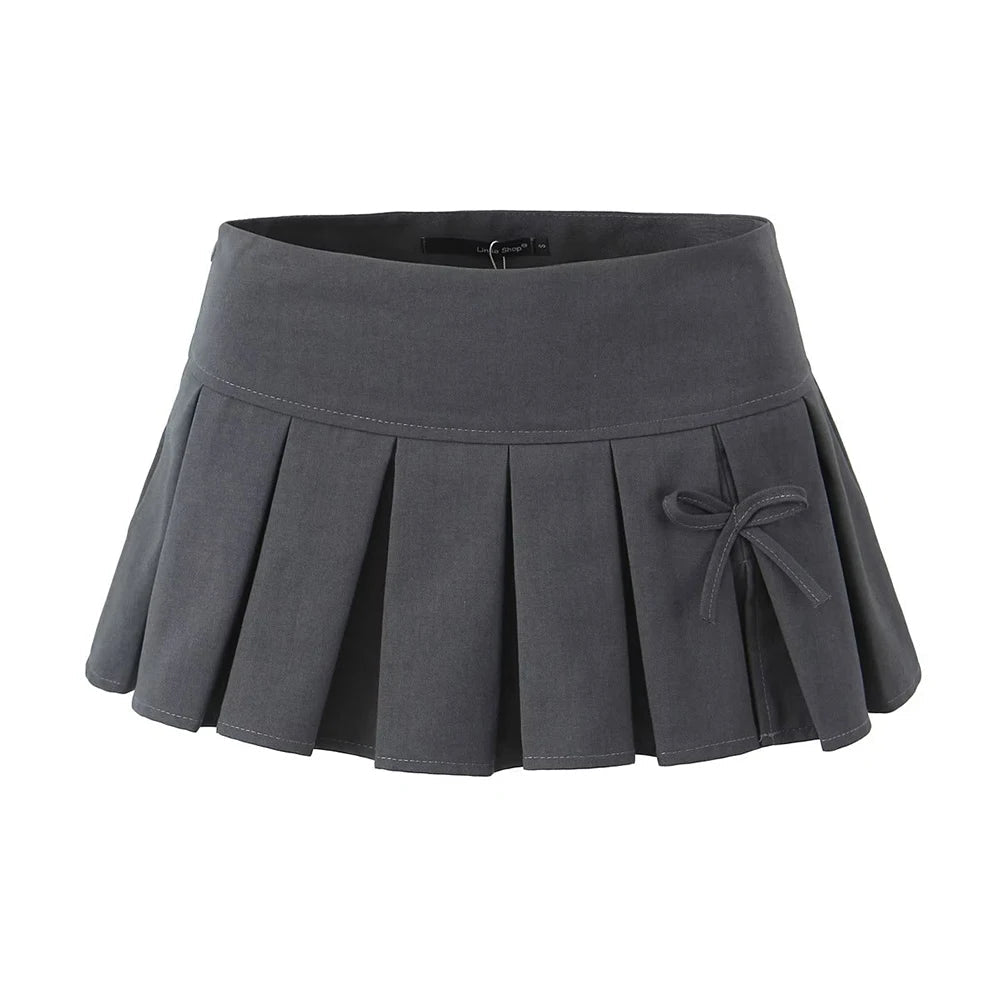 Y2K Grunge Charcoal Twirl Pleated Skirt - Retro 90s Fashion, Summer Y2K Out