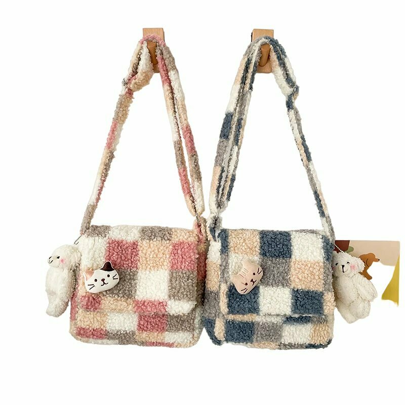 Y2K Grunge Checked Crossbody Bag - Retro 90s Fashion, Summer Y2K Outfits, Pastel