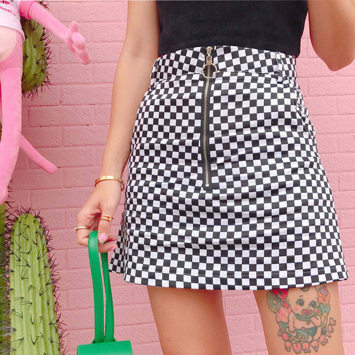 Y2K Grunge Checker Skirt - Retro 90s Fashion, Summer Outfits, and Party Looks