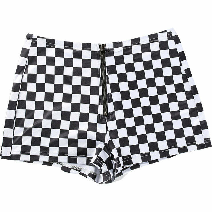 Y2K Grunge Checker Zip Shorts - Retro 90s Fashion, Summer Outfits, and Party Looks