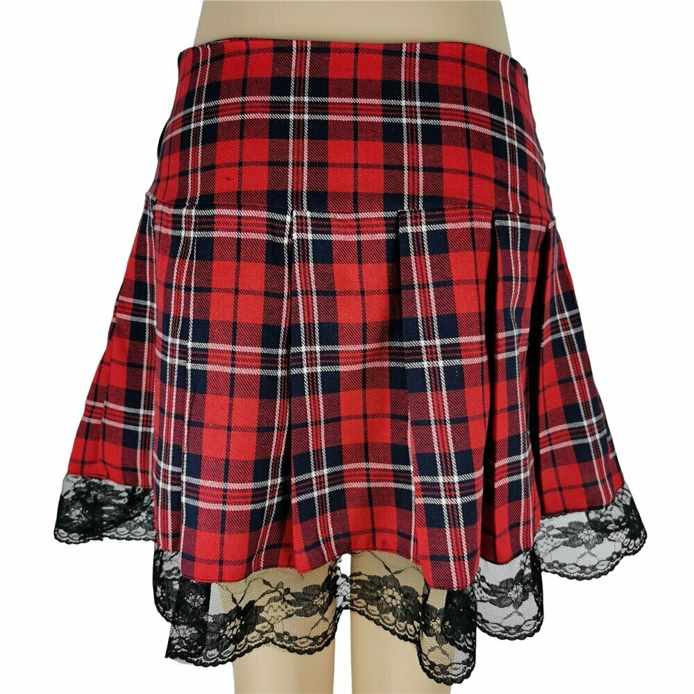 Y2K Grunge Checkerboard Lace Up Skirt - Retro 90s Fashion, Summer Y2K Outfits