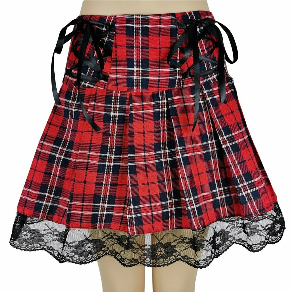 Y2K Grunge Checkerboard Lace Up Skirt - Retro 90s Fashion, Summer Y2K Outfits