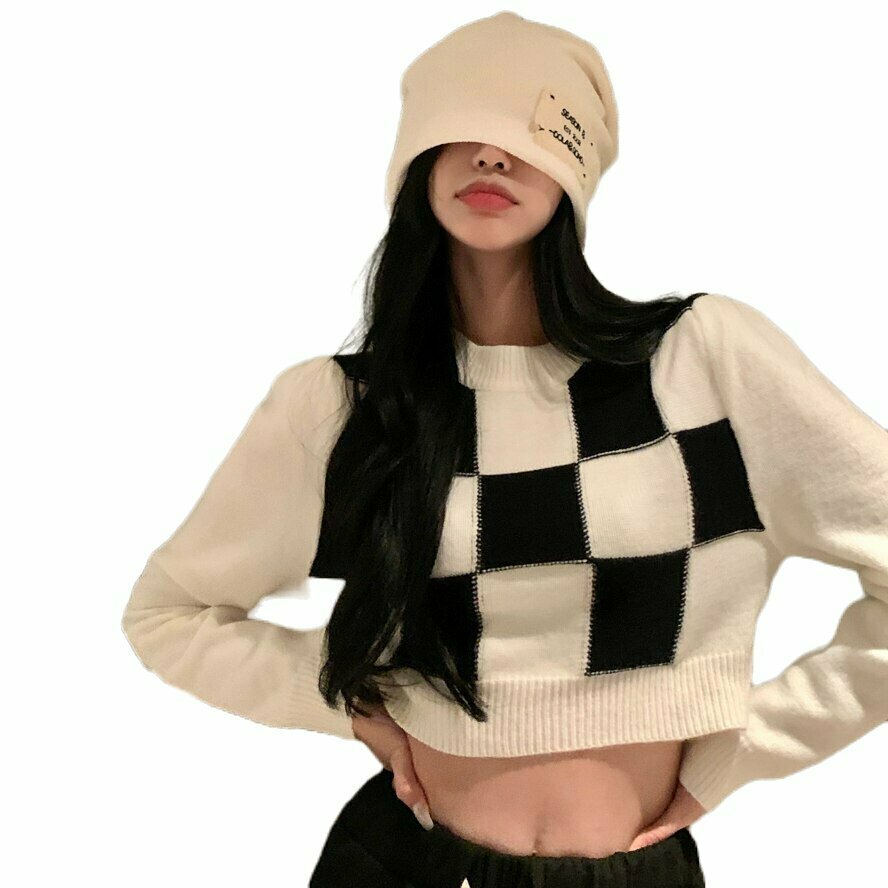 Y2K Grunge Checkerboard Sweater - 90s Retro Style, Summer Outfits, and Party Looks