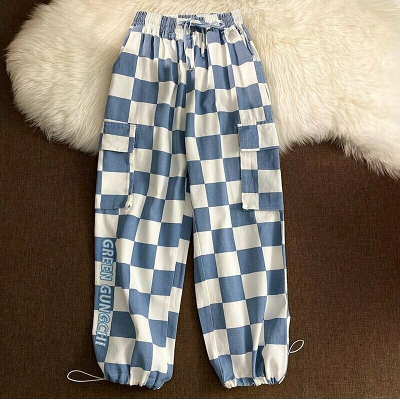 Y2K Grunge Checkerboard Wide Leg Pants - Retro 90s Fashion, Summer Y2K Outfits