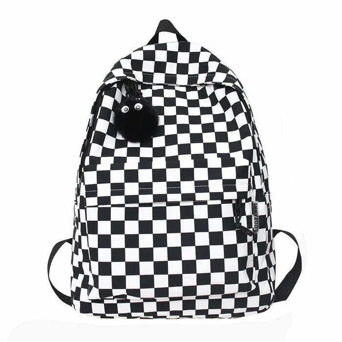 Y2K Grunge Checkered Canvas Backpack - Perfect for 90s Fashion, Retro Style, and Summer Outfits