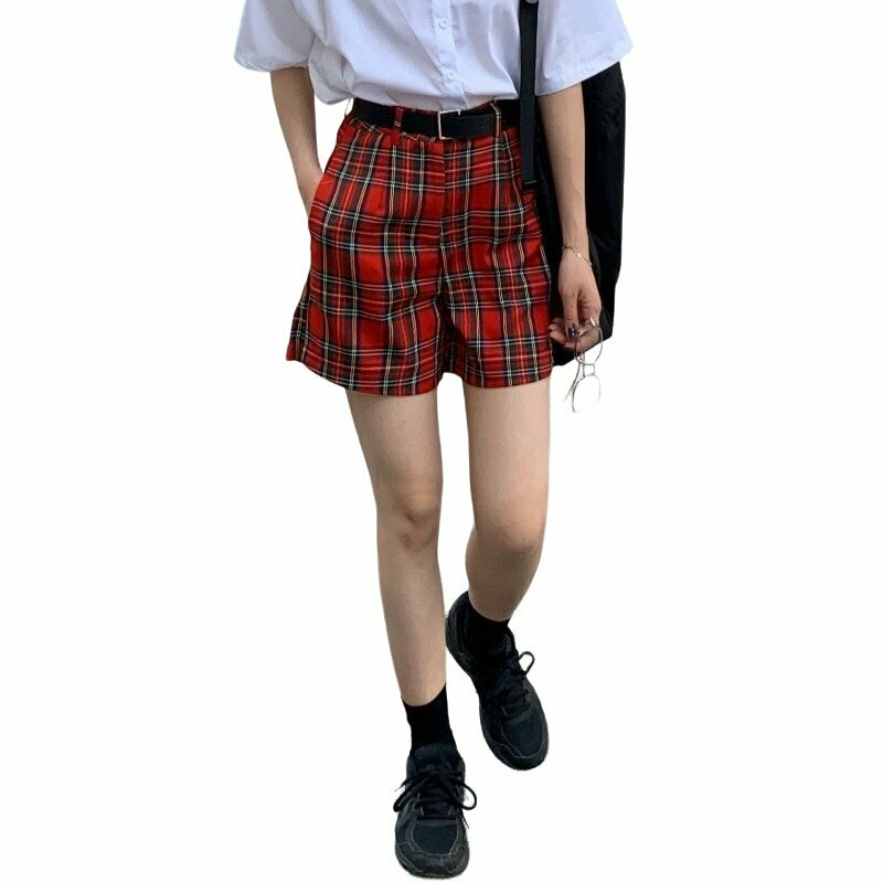 Y2K Grunge Checkered Red Shorts - 90s Fashion, Summer Outfits, Retro Style, Y2K