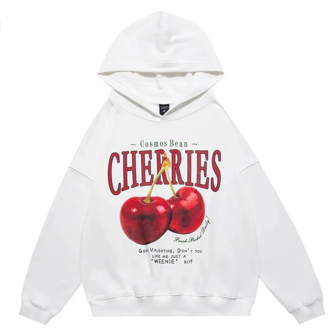 Y2K Grunge Cherries Print Harajuku Hoodie - Retro 90s Fashion, Summer Y2K Outfits