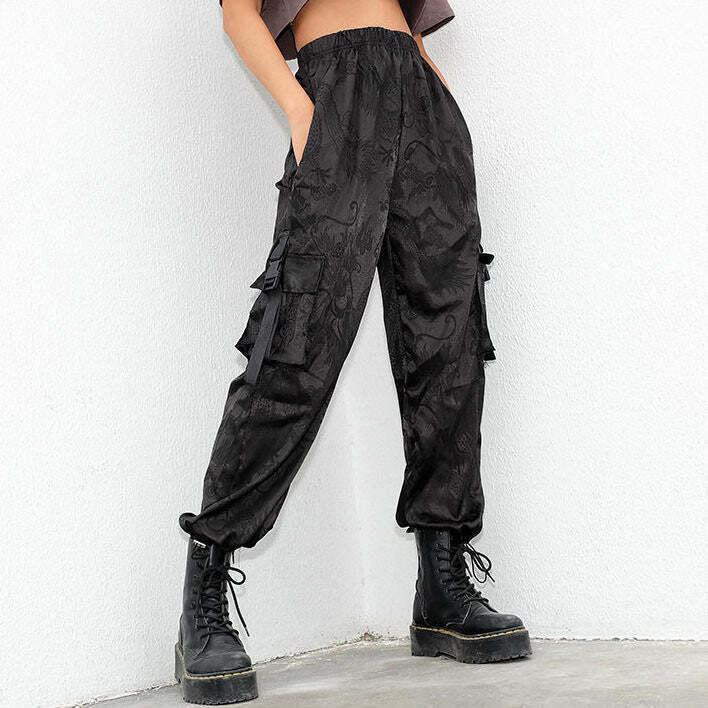 Y2K Grunge Chinese Dragon Cargo Pants - Retro 90s Fashion, Summer Y2K Outfits