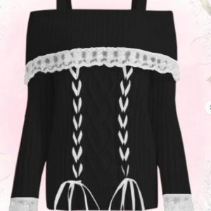 Y2K Grunge Cold Shoulder Lace Knit Sweater - Retro 90s Fashion, Summer Y2K Outfits