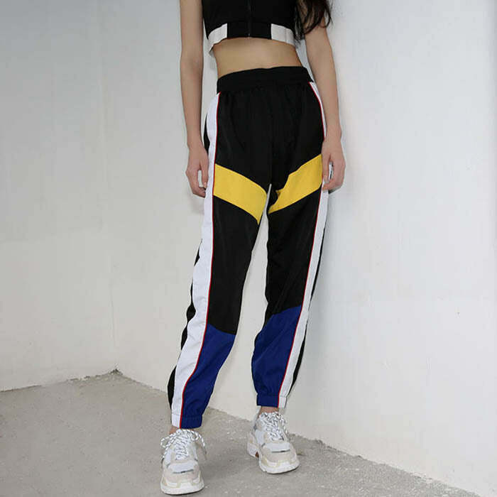 Y2K Grunge Color Block Pants - Retro 90s Fashion, Summer Outfits, and Hip Hop Style