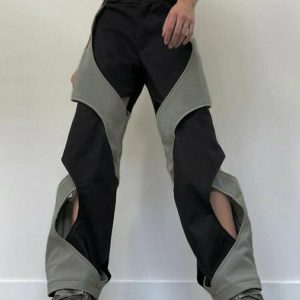 Y2K Grunge Contrast Color Cross Patchwork Pants - Retro 90s Summer Outfit for Women