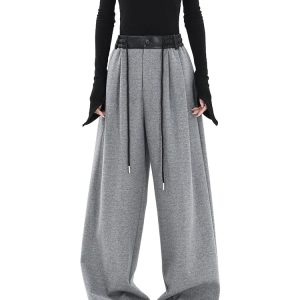 Y2K Grunge Contrast Spliced Wide Pants - Retro 90s Fashion, Summer Y2K Outfits