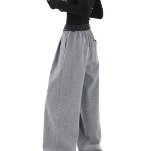 Y2K Grunge Contrast Spliced Wide Pants - Retro 90s Fashion, Summer Y2K Outfits