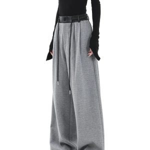 Y2K Grunge Contrast Spliced Wide Pants - Retro 90s Fashion, Summer Y2K Outfits