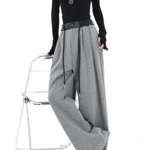 Y2K Grunge Contrast Spliced Wide Pants - Retro 90s Fashion, Summer Y2K Outfits