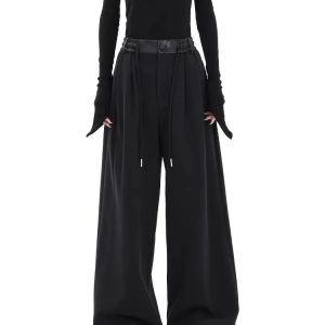 Y2K Grunge Contrast Spliced Wide Pants - Retro 90s Fashion, Summer Y2K Outfits