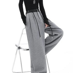 Y2K Grunge Contrast Spliced Wide Pants - Retro 90s Fashion, Summer Y2K Outfits