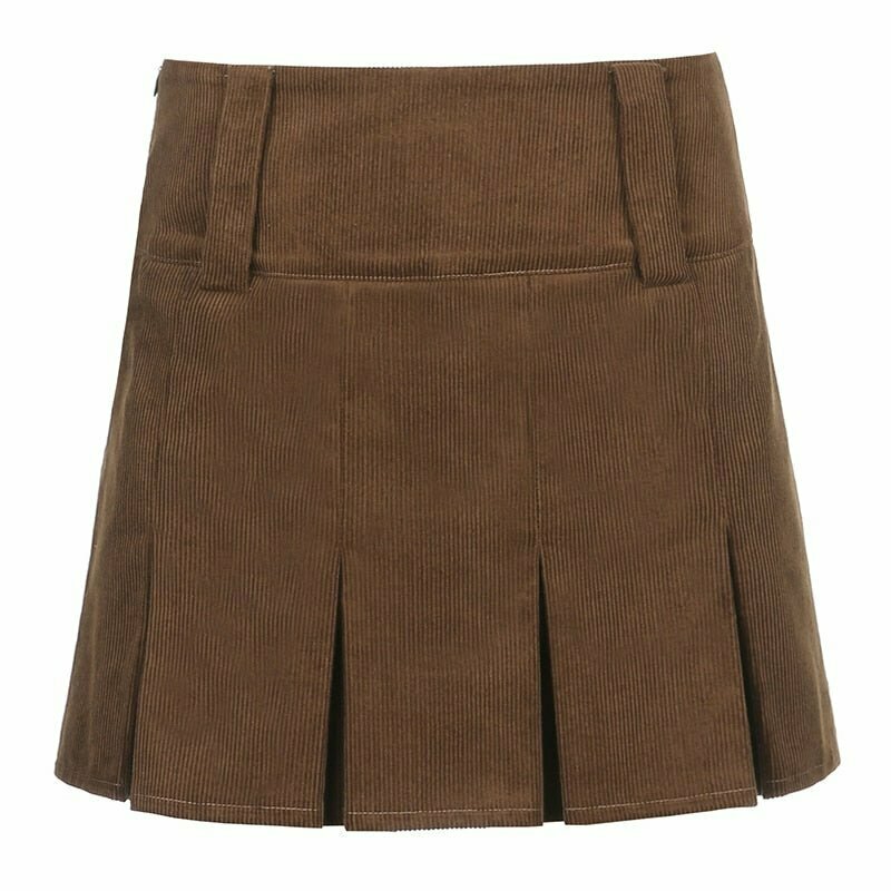 Y2K Grunge Corduroy Pleated Skirt - Retro 90s Fashion, Summer Outfits, and Party