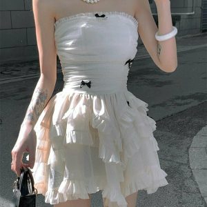 Y2K Grunge Corset Coquette Mini Dress - 90s Retro Summer Outfit, Pastel Goth Style