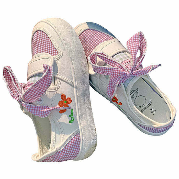 Y2K Grunge Cottagecore Aesthetic Gingham Sneakers - 90s Retro Summer Fashion