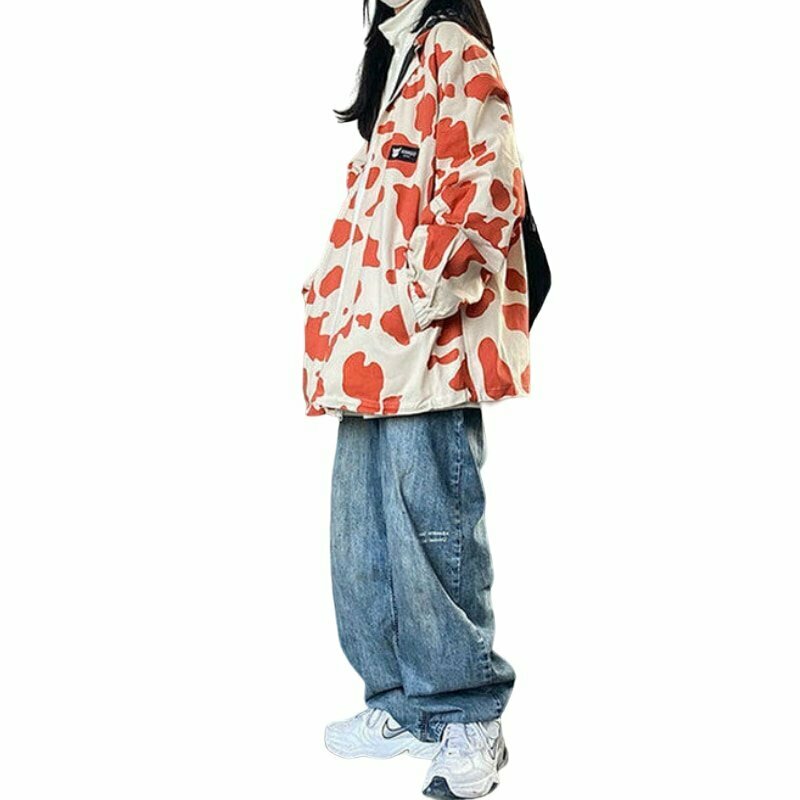 Y2K Grunge Cow Print Oversize Korean Jacket - Retro 90s Fashion, Summer Y2K Outfits