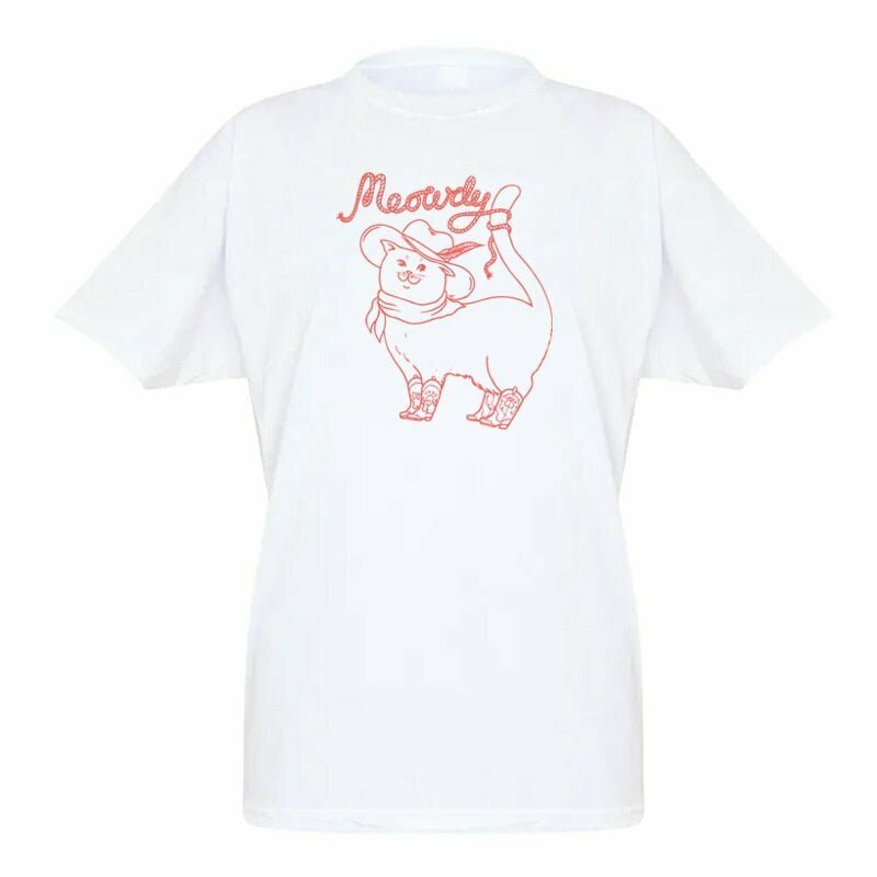 Y2K Grunge Cowboy Cat Graphic T-Shirt - Retro 90s Summer Outfit, Y2K Fashion Top