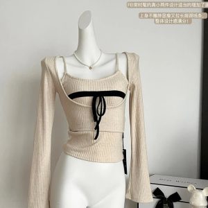 Y2K Grunge Cropped Sweater Two-Piece - 90s Fashion, Retro Style, Summer Y2K